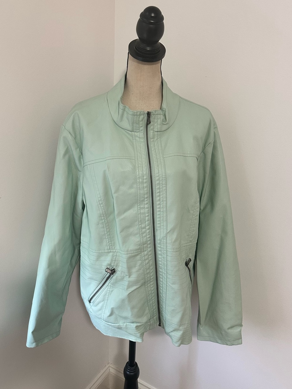 New Look Vegan Leather Mint Zip Up Coat / Jacket